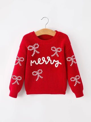 Winter Christmas Red "merry" Pullover Sweater
