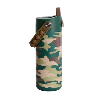 Fidget Handle Kids Stainless Bottle 18oz Green Camo