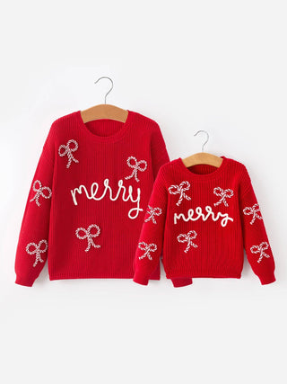 Winter Christmas Red "merry" Pullover Sweater