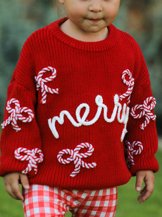 Winter Christmas Red "merry" Pullover Sweater