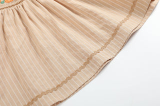 Light Brown Pinstripe Pumpkin Smocked Dress and Bloomer Set