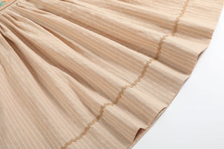 Light Brown Pinstripe Pumpkin Smocked Bishop Dress