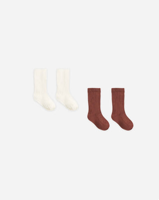 Quincy Mae Socks Set Natural, Redwood