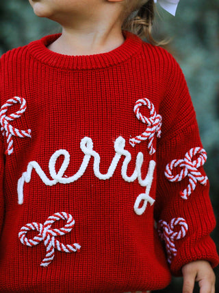 Winter Christmas Red "merry" Pullover Sweater