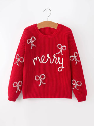 Winter Christmas Red "merry" Pullover Sweater