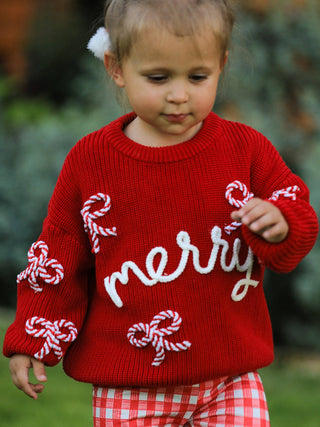 Winter Christmas Red "merry" Pullover Sweater