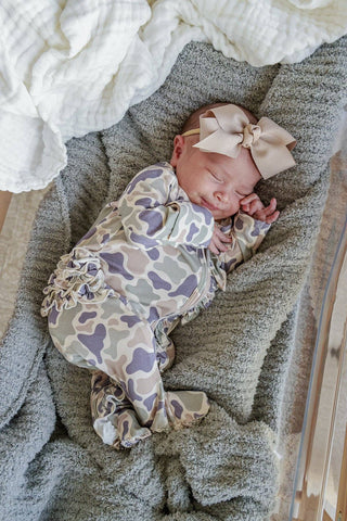 Ruffle Bamboo Zipper Footie | Camo Cutie