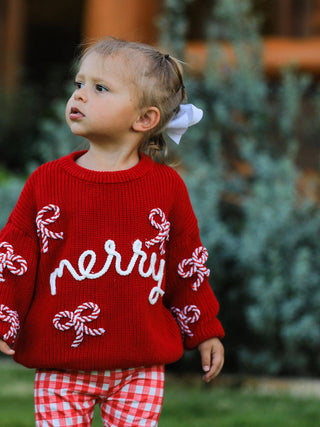Winter Christmas Red "merry" Pullover Sweater