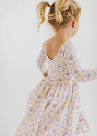 Good Apples Kids - 3/4 Sleeve Twirl Dress in Pale Purple Petals