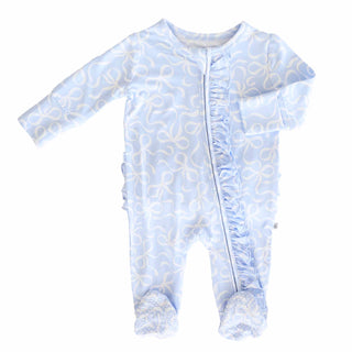 Caden Lane - Blue-tiful Bows Ruffle Zipper Footie