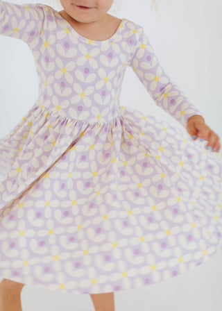 Good Apples Kids - 3/4 Sleeve Twirl Dress in Pale Purple Petals