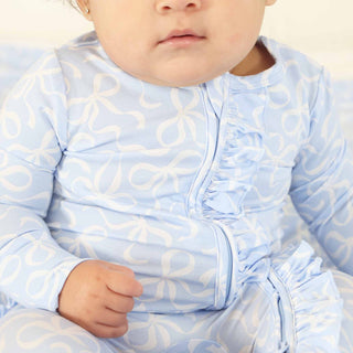 Caden Lane - Blue-tiful Bows Ruffle Zipper Footie