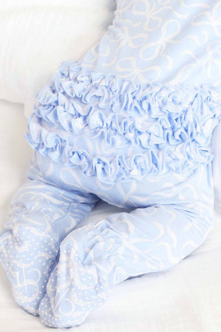 Caden Lane - Blue-tiful Bows Ruffle Zipper Footie