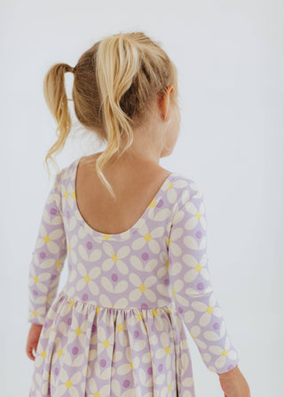 Good Apples Kids - 3/4 Sleeve Twirl Dress in Pale Purple Petals