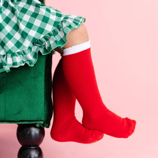 Little Stocking Co. - Red/White Scalloped Knee High Socks