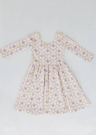 Good Apples Kids - 3/4 Sleeve Twirl Dress in Pale Purple Petals