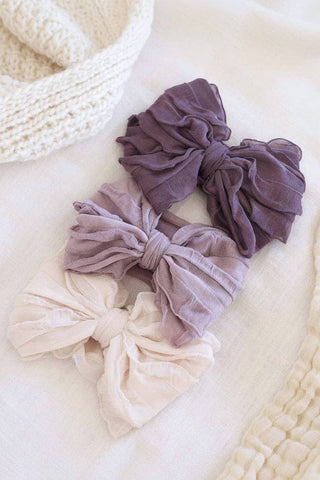 Caden Lane - Large Ruffle Knit Bow | Purples: Off White