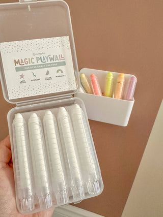 Cherrypick - Dustless Chalk Crayons + Magnetic Holder Bundle for Magic Playwall: White