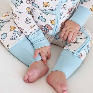 Caden Lane - Bathtime Besties Convertible Zip Romper | Blue: 18-24 months