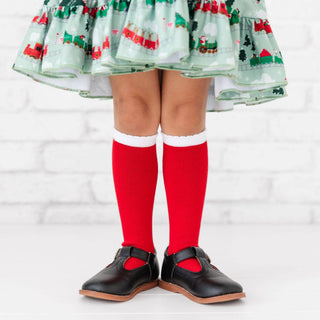 Little Stocking Co. - Red/White Scalloped Knee High Socks