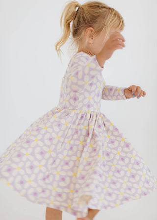 Good Apples Kids - 3/4 Sleeve Twirl Dress in Pale Purple Petals