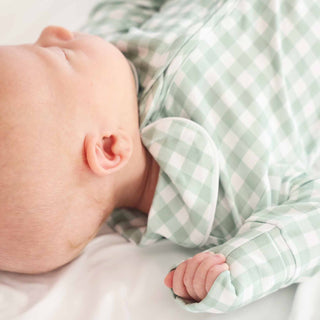 CADEN LANE - PETER PAN COLLAR ZIPPER FOOTIE: Moss Gingham