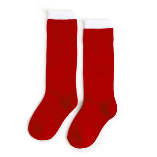 Little Stocking Co. - Red/White Scalloped Knee High Socks