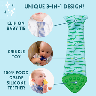 Tasty Tie® - Tasty Tie Teether, Crinkle Toy, Baby Boy Gift (Elephant)