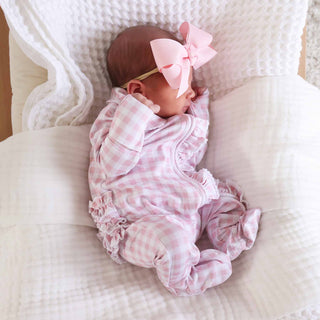 CADEN LANE - PETER PAN COLLAR RUFFLE ZIPPER FOOTIE | ROSY GINGHAM