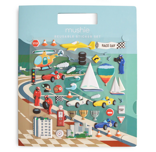 Mushie Reusable Sticker Set in Race Cars