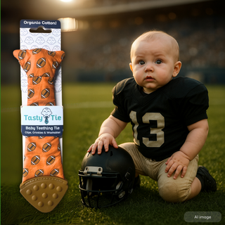 Tasty Tie® - Tasty Tie Teether, Crinkle Toy, Baby Boy Gift (Football)