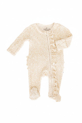 Caden Lane - Bamboo Waffle Ruffle Zipper Footie | Lovely Leopard