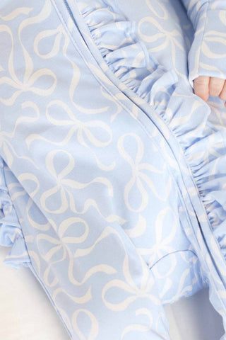 Caden Lane - Blue-tiful Bows Ruffle Zipper Footie