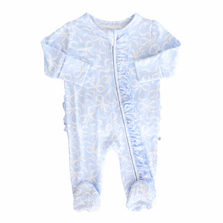 Caden Lane - Blue-tiful Bows Ruffle Zipper Footie