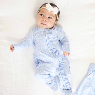 Caden Lane - Blue-tiful Bows Ruffle Zipper Footie