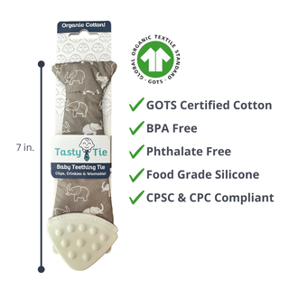 Tasty Tie® - Tasty Tie Teether, Crinkle Toy, Baby Boy Gift (Elephant)