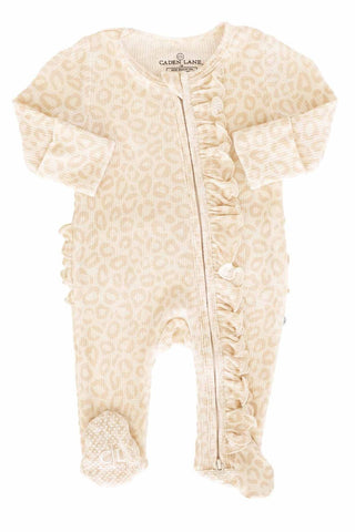 Caden Lane - Bamboo Waffle Ruffle Zipper Footie | Lovely Leopard