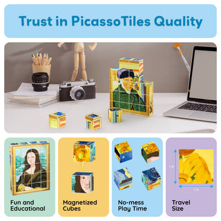 PicassoTiles - PicassoTiles 20pc 1" Famous Painting Magnetic Cubes Set