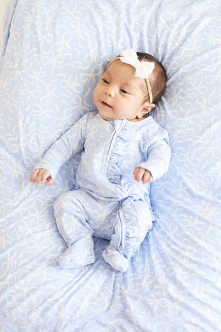 Caden Lane - Blue-tiful Bows Ruffle Zipper Footie