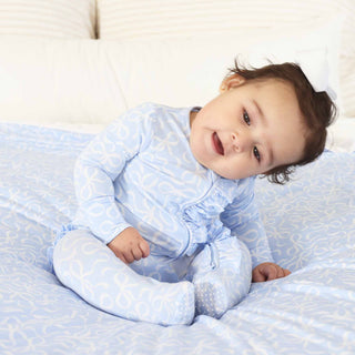 Caden Lane - Blue-tiful Bows Ruffle Zipper Footie