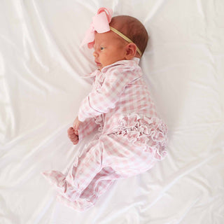 CADEN LANE - PETER PAN COLLAR RUFFLE ZIPPER FOOTIE | ROSY GINGHAM