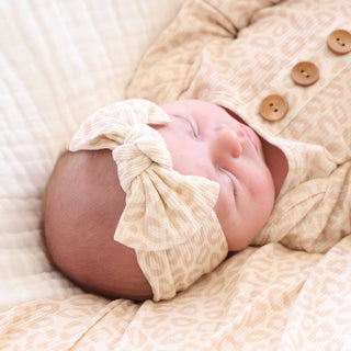 Caden Lane - Lovely Leopard Bamboo Waffle Knit Large Bow Headwrap