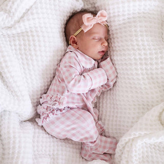 CADEN LANE - PETER PAN COLLAR RUFFLE ZIPPER FOOTIE | ROSY GINGHAM