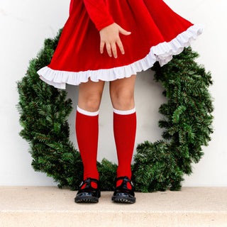 Little Stocking Co. - Red/White Scalloped Knee High Socks