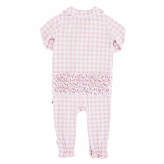 CADEN LANE - PETER PAN COLLAR RUFFLE ZIPPER FOOTIE | ROSY GINGHAM