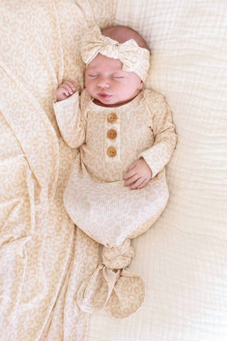 Caden Lane - Lovely Leopard Bamboo Waffle Knit Large Bow Headwrap