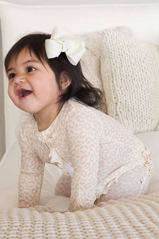 Caden Lane - Bamboo Waffle Ruffle Zipper Footie | Lovely Leopard