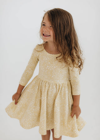 Good Apples Kids - 3/4 Sleeve Twirl Dress in Buttercup