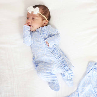 Caden Lane - Blue-tiful Bows Ruffle Zipper Footie