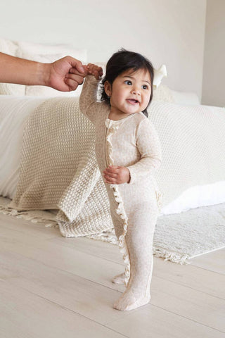 Caden Lane - Bamboo Waffle Ruffle Zipper Footie | Lovely Leopard